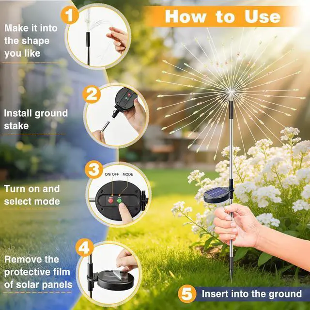 Alt view image 7 of 7 - 2 Pack Solar Garden Lights Outdoor, 8 Modes Firework Lights Outside