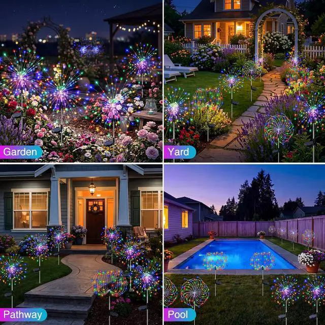 Alt view image 6 of 7 - 2 Pack Solar Garden Lights Outdoor, 8 Modes Firework Lights Outside