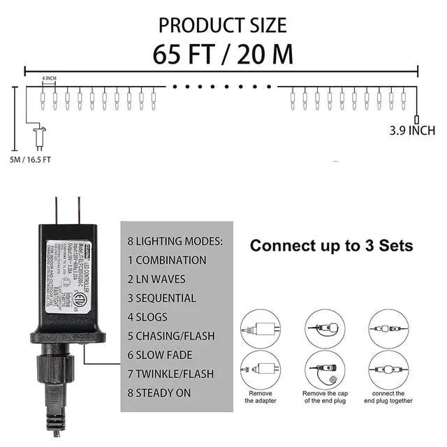 Alt view image 2 of 7 - 200 LED Halloween Mini String Lights, 65 FT Connectable Waterproof 8 Modes Fairy Lights for Indoor Outdoor Patio Garden Holiday Party Decorations (Purple & Orange & Green)