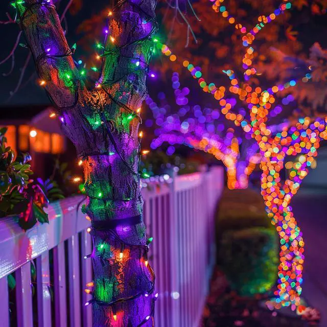 Alt view image 3 of 7 - 200 LED Halloween Mini String Lights, 65 FT Connectable Waterproof 8 Modes Fairy Lights for Indoor Outdoor Patio Garden Holiday Party Decorations (Purple & Orange & Green)