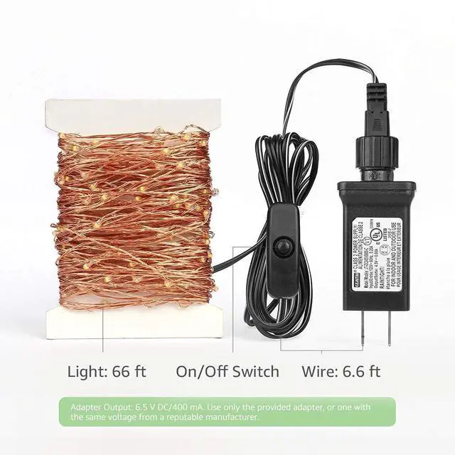 Alt view image 7 of 7 - LE Fairy Lights with Switch, 66ft 200 LED, Plug in, Waterproof, Indoor Outdoor Decorative Copper String Light for Bedroom, Patio, Party, Wedding, Christmas, Holiday Décor and More