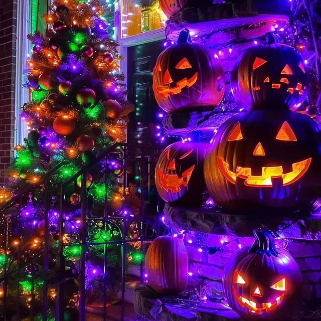 Alt view image 4 of 7 - 200 LED Halloween Mini String Lights, 65 FT Connectable Waterproof 8 Modes Fairy Lights for Indoor Outdoor Patio Garden Holiday Party Decorations (Purple & Orange & Green)