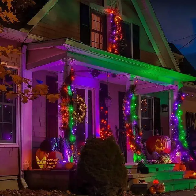 Alt view image 6 of 7 - 200 LED Halloween Mini String Lights, 65 FT Connectable Waterproof 8 Modes Fairy Lights for Indoor Outdoor Patio Garden Holiday Party Decorations (Purple & Orange & Green)