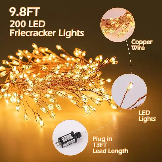 Alt view image 3 of 7 - Fairy Lights Plug in, 10Feet 200 Led Cluster Lights Waterproof Starry String Lights for Ceiling Bedroom Wreath Window Wedding Christmas Tree Decoration, Warm White