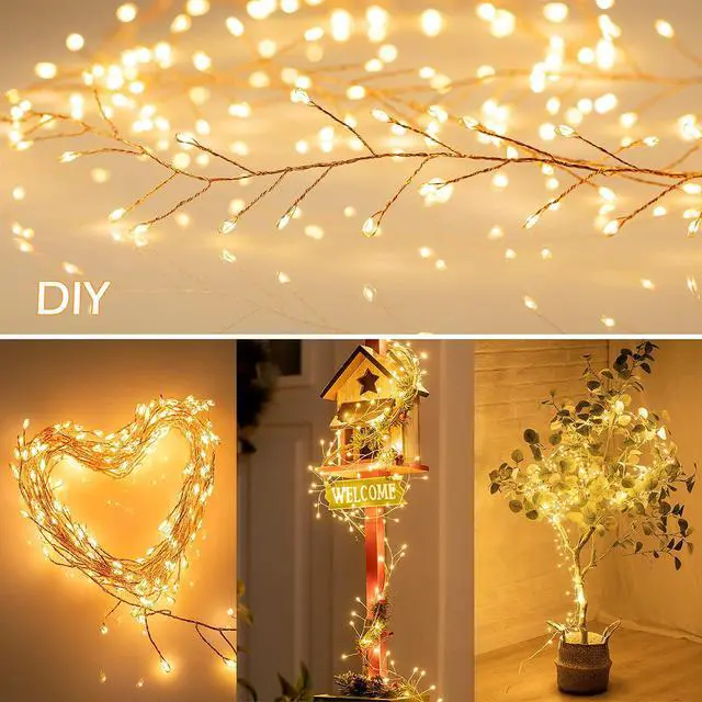 Alt view image 5 of 7 - Fairy Lights Plug in, 10Feet 200 Led Cluster Lights Waterproof Starry String Lights for Ceiling Bedroom Wreath Window Wedding Christmas Tree Decoration, Warm White