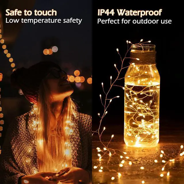 Alt view image 4 of 7 - Fairy Lights Plug in, 10Feet 200 Led Cluster Lights Waterproof Starry String Lights for Ceiling Bedroom Wreath Window Wedding Christmas Tree Decoration, Warm White