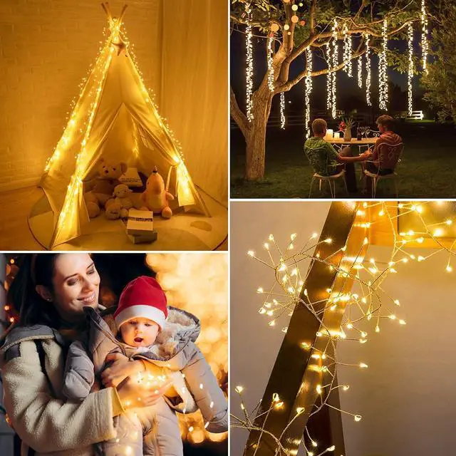 Alt view image 6 of 7 - Fairy Lights Plug in, 10Feet 200 Led Cluster Lights Waterproof Starry String Lights for Ceiling Bedroom Wreath Window Wedding Christmas Tree Decoration, Warm White