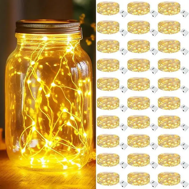 Main image of 30 Pack LED Fairy Lights Battery Operated, 7FT 20 LED Mini Twinkle String Lights Battery Powered Waterproof for Christmas Mason Jars Party (Warm White)