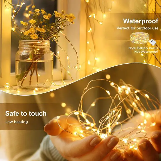 Alt view image 3 of 5 - 30 Pack LED Fairy Lights Battery Operated, 7FT 20 LED Mini Twinkle String Lights Battery Powered Waterproof for Christmas Mason Jars Party (Warm White)
