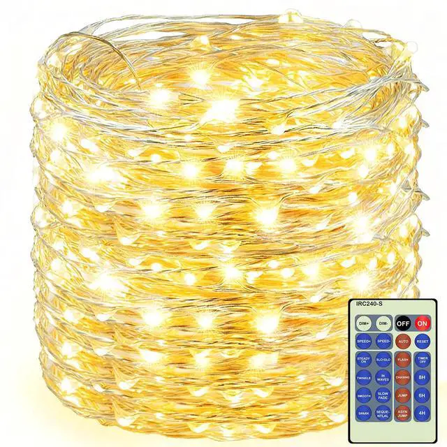 Main image of 500LED Fairy Lights Twinkle String Light Plug in, 164ft Bendable Silver Copper Wire Firefly Lights, 12Modes with Timer Remote, Warm White Decor for Indoor Outdoor Room Wedding Party Christmas