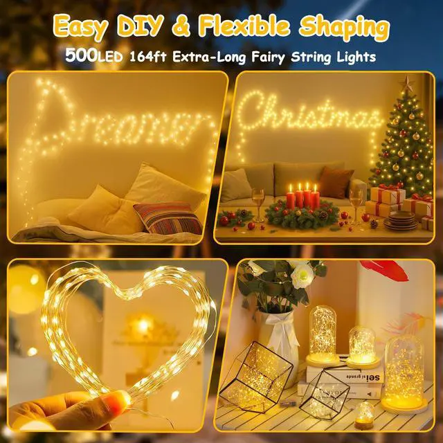 Alt view image 2 of 7 - 500LED Fairy Lights Twinkle String Light Plug in, 164ft Bendable Silver Copper Wire Firefly Lights, 12Modes with Timer Remote, Warm White Decor for Indoor Outdoor Room Wedding Party Christmas