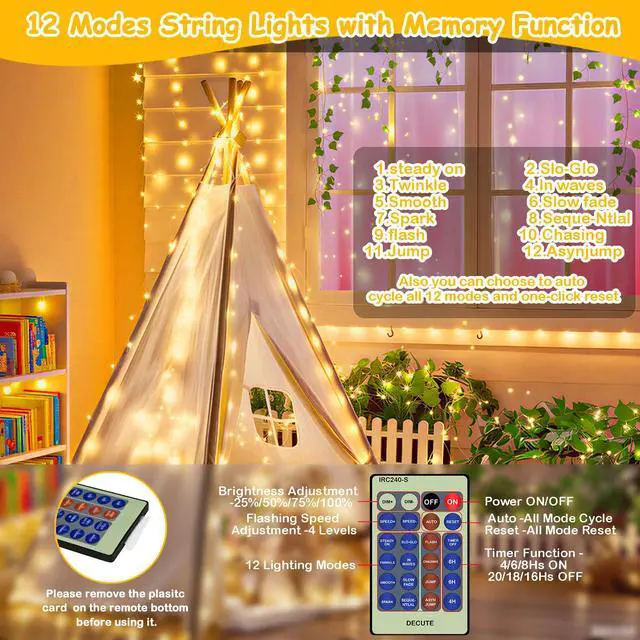 Alt view image 3 of 7 - 500LED Fairy Lights Twinkle String Light Plug in, 164ft Bendable Silver Copper Wire Firefly Lights, 12Modes with Timer Remote, Warm White Decor for Indoor Outdoor Room Wedding Party Christmas