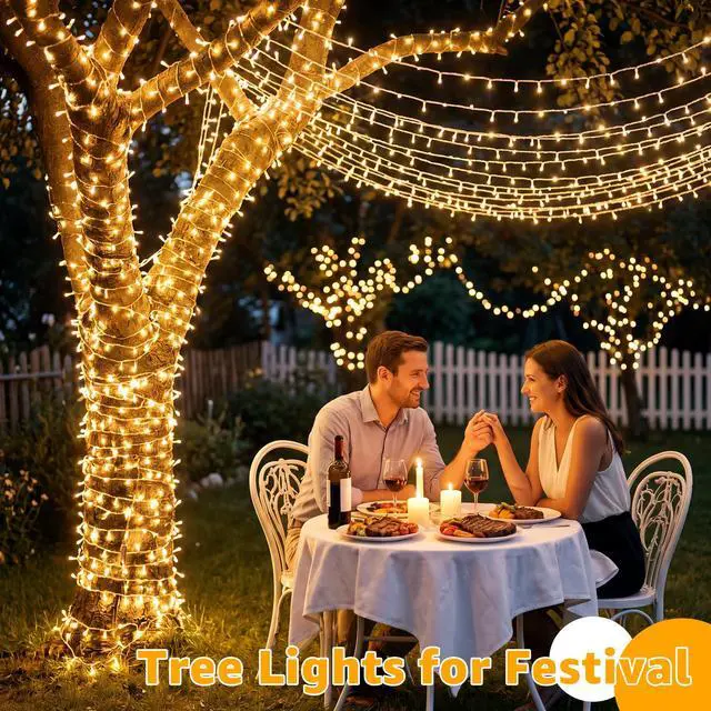 Alt view image 3 of 7 - Christmas String Lights 1200LED 196FT, 8 Modes Dimmable Fairy Lights with Remote and Timer, Waterproof Warm Christmas Lights for Indoor Outdoor Bedroom Wedding Party Holiday Decor (Warm White)