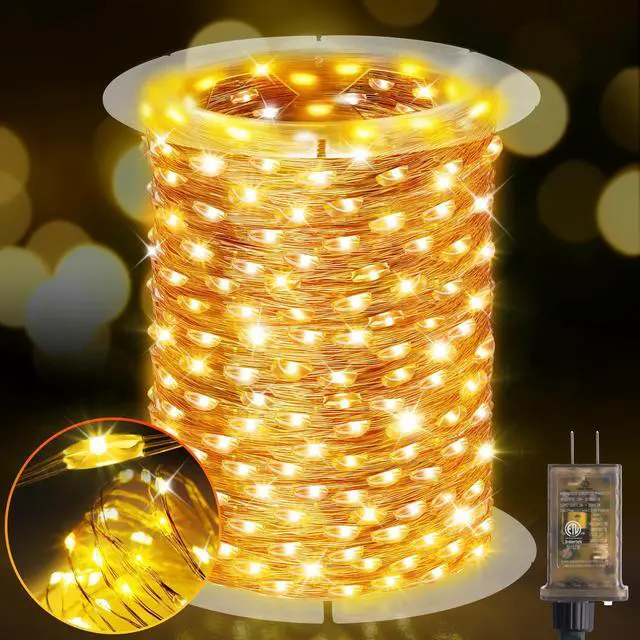 Main image of 203FT 600LED Outdoor Fairy Lights Plug in Warm White Christmas Decor