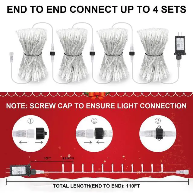 Alt view image 4 of 7 - 100FT 300 LED Christmas Lights Plug in,Outdoor Indoor Waterproof Fairy Lights with Timer and 8 Modes, Connectable Christmas Tree Lights for Outdoor Indoor Garden Party Decoration(Warm White)