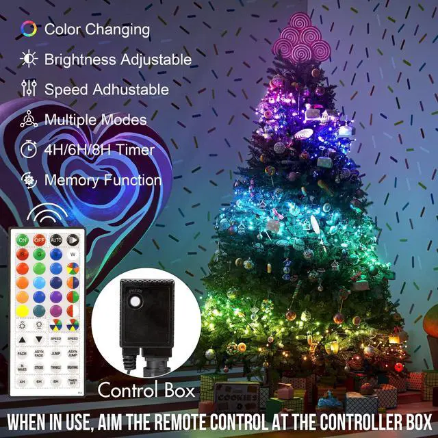 Alt view image 2 of 7 - 164 FT 500 LED Christmas String Lights, Waterproof RGB String Lights with Remote Control& Timer Function, 24 Colors Changing Fairy Lights for Indoor Outdoor Room Wall Christmas Tree Party Decoration