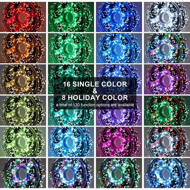 Alt view image 6 of 7 - 164 FT 500 LED Christmas String Lights, Waterproof RGB String Lights with Remote Control& Timer Function, 24 Colors Changing Fairy Lights for Indoor Outdoor Room Wall Christmas Tree Party Decoration