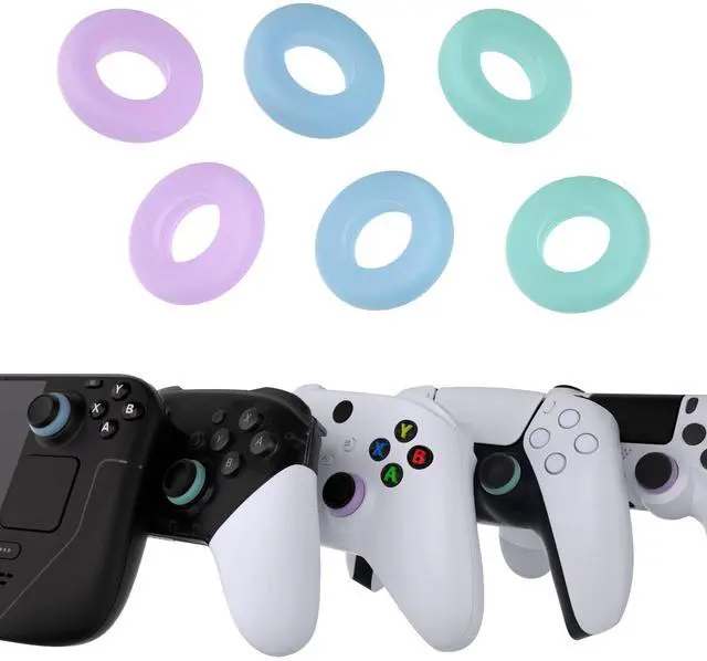 Main image of 6 Pack Silicone Precision Rings for ps5, for ps4, for Xbox Series X/S, Xbox One, Xbox 360, for Switch 2 Pro, for Steam Deck - Aim Assist Target Motion Control, Purple & Green & Blue