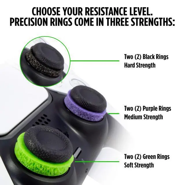 Alt view image 3 of 7 - Precision Rings | Aim Assist Motion Control for PlayStation 4 (PS4), PS5, Xbox One, XBX, Switch Pro & Scuf Controller (Black/Purple/Green)