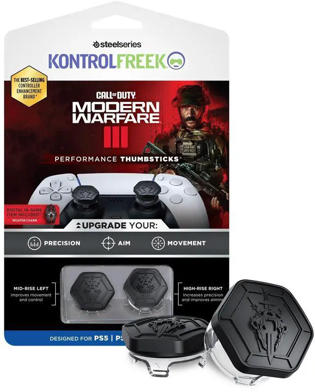 Main image of Call of Duty: Modern Warfare III Performance Thumbsticks for PlayStation 4 (PS4) and PlayStation 5 (PS5) | 1 High-Rise, 1 Mid-Rise | Black/Clear