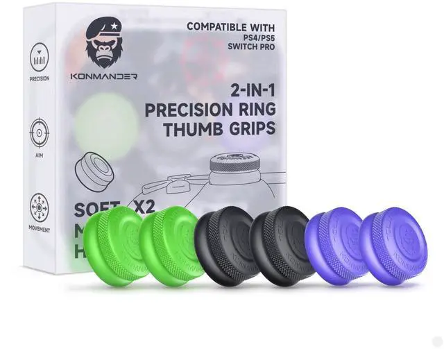 Main image of 2-in-1 Precision Rings Thumb Grips for PS4, PS5, Switch Pro Controller - Aim Assist Joystick Cap Analog Stick Cap for Enhanced Control, Anti-Slip Controller Accessories, 3 Pairs (6-Pack)