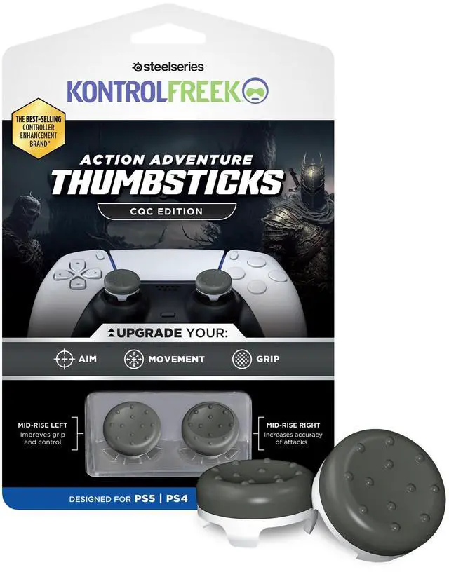 Main image of CQC Classic for PlayStation 4 (PS4) and PlayStation 5 (PS5) Controller | Performance Thumbsticks | 2 Mid-Rise Concave | Gray/White