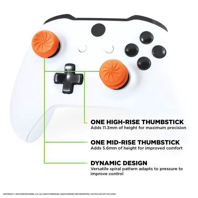 Alt view image 4 of 7 - FPS Freek Vortex for Xbox One and Xbox Series X Controller | Performance Thumbsticks | 1 High-Rise Convex, 1 Mid-Rise Concave | Orange