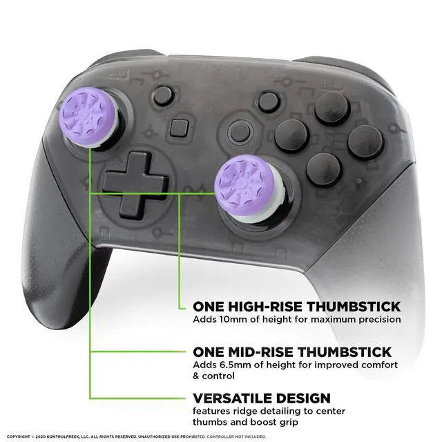 Alt view image 2 of 6 - FPS Freek Galaxy Performance Thumbsticks for Nintendo Switch | 1 Mid-Rise, 1 High-Rise Concave | Purple