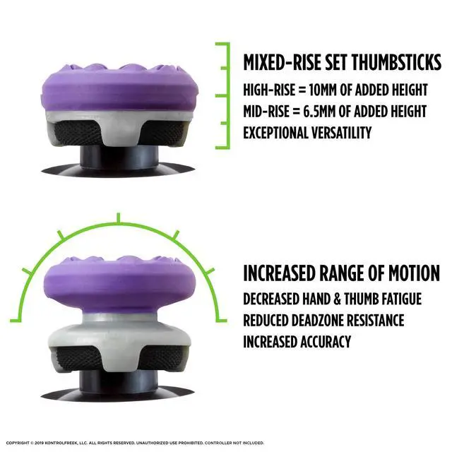 Alt view image 3 of 6 - FPS Freek Galaxy Performance Thumbsticks for Nintendo Switch | 1 Mid-Rise, 1 High-Rise Concave | Purple