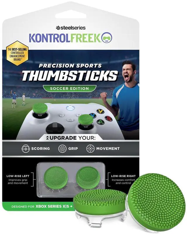 Main image of Precision Sports Performance Thumbsticks for Xbox Series X (XBX) and Xbox One (XB1) Controller | Soccer Edition | Low-Rise, Concave | Green