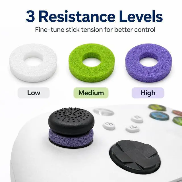 Alt view image 2 of 7 - 14PCS Silicone Thumb Grips & Precision Rings for Steam Deck, Xbox Series X/S, PS5, PS4, Xbox One - Joystick Caps with Multi-Level Resistance - Controller Grips & Gaming Accessories