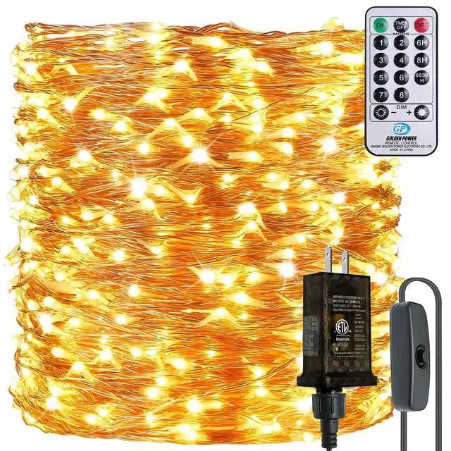 Main image of 165Ft Ultra Long 500 LEDs String Lights Plug in, with Switch/Timer, Waterproof Dimmable Copper String Lights for Home/Holiday Decor, 8 Modes Fairy Lights with Remote, Warm White UL Listed