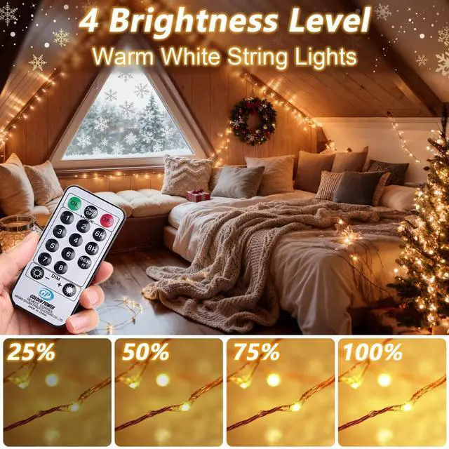 Alt view image 3 of 6 - 165Ft Ultra Long 500 LEDs String Lights Plug in, with Switch/Timer, Waterproof Dimmable Copper String Lights for Home/Holiday Decor, 8 Modes Fairy Lights with Remote, Warm White UL Listed