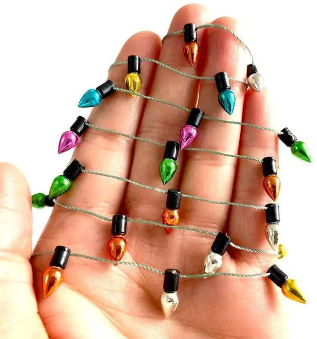 Main image of Christmas Lights String of Miniature, Dollhouse Miniature Fake Light, Christmas Tree Fairy Lights Decorative, Metalic Multicoloured Dollhouse Miniatures (1mtr)
