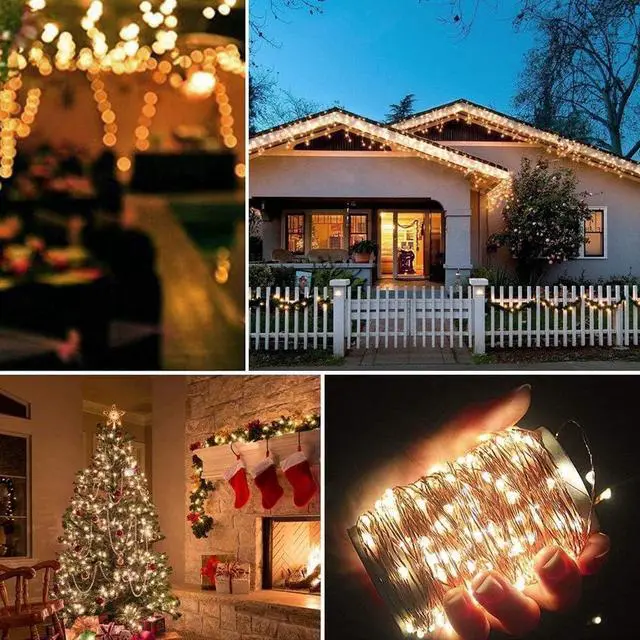 Alt view image 4 of 7 - 300LED 99FT Copper Wire String Lights Battery Operated 8 Modes Fairy Lights with Remote Waterproof Fairy String Lights for Outdoor Christmas Lights Wedding Party Decoration Warm White