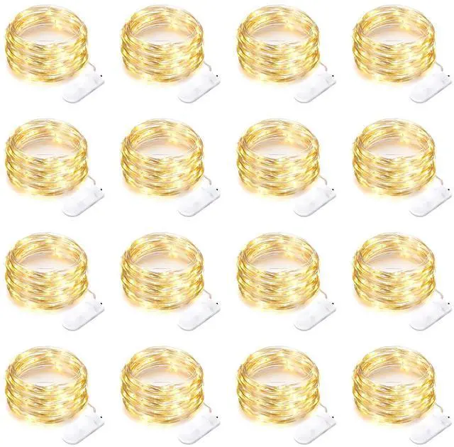 Main image of 16 Pack 30 Led Fairy Lights Battery Operated String Lights 10 Feet Waterproof Twinkle Lights Mason Jar Lights Silver Wire Firefly Lights for Christmas Party Wedding Patio Warm White