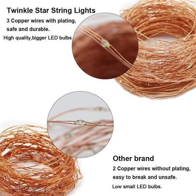 Alt view image 5 of 7 - 300LED 99FT Copper Wire String Lights Battery Operated 8 Modes Fairy Lights with Remote Waterproof Fairy String Lights for Outdoor Christmas Lights Wedding Party Decoration Warm White