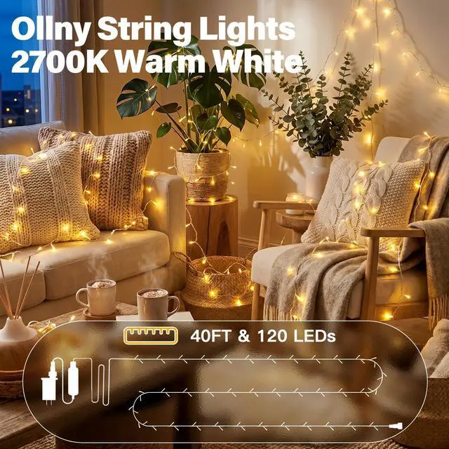 Alt view image 2 of 7 - 120LED 40FT String Lights, Waterproof Connectable Fairy Lights with Timer 8 Modes, Warm White Plug in Indoor Light for Bedroom Classroom Outdoor Wedding Christmas Party Decorations