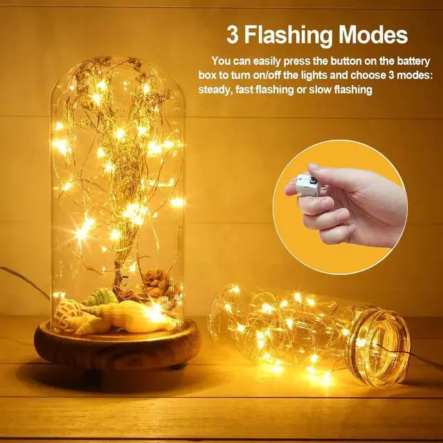 Alt view image 2 of 7 - 24 Pack Fairy Lights Battery Operated - 3 Modes - 7ft 20 LED Mini Twinkle String Lights Waterproof Silver Wire Firefly Starry Lights for Wedding Party Mason Jars Christmas Decorations, Warm White
