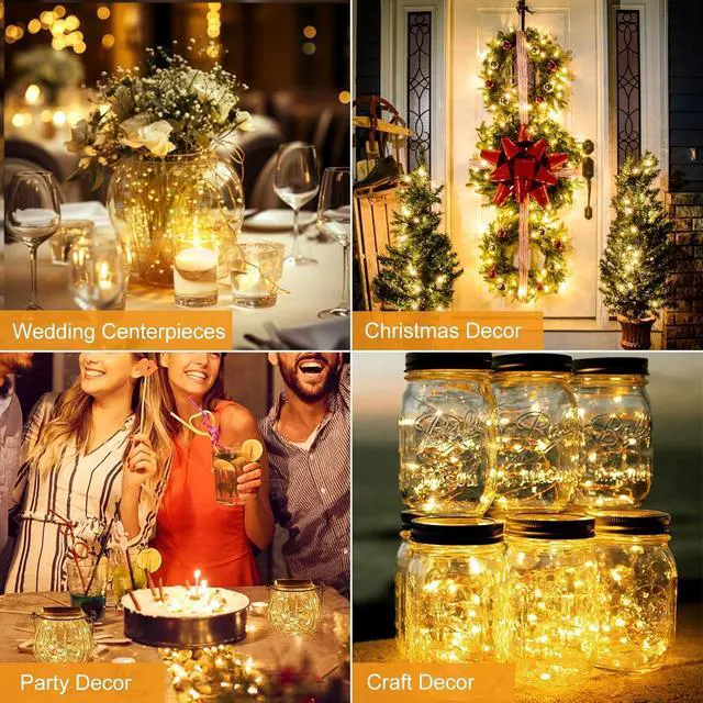 Alt view image 7 of 7 - 24 Pack Fairy Lights Battery Operated - 3 Modes - 7ft 20 LED Mini Twinkle String Lights Waterproof Silver Wire Firefly Starry Lights for Wedding Party Mason Jars Christmas Decorations, Warm White