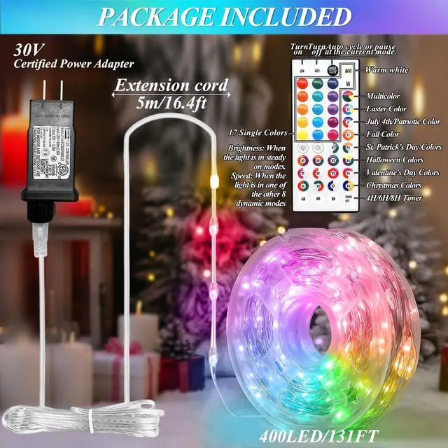 Alt view image 4 of 7 - 400 LED Christmas Fairy Lights Color Changing, 131 FT 35 Colors String Lights with Remote Silver Wire, Waterproof Fairy Light Plug in for Halloween Xmas Party Bedroom Wedding Indoor Decor