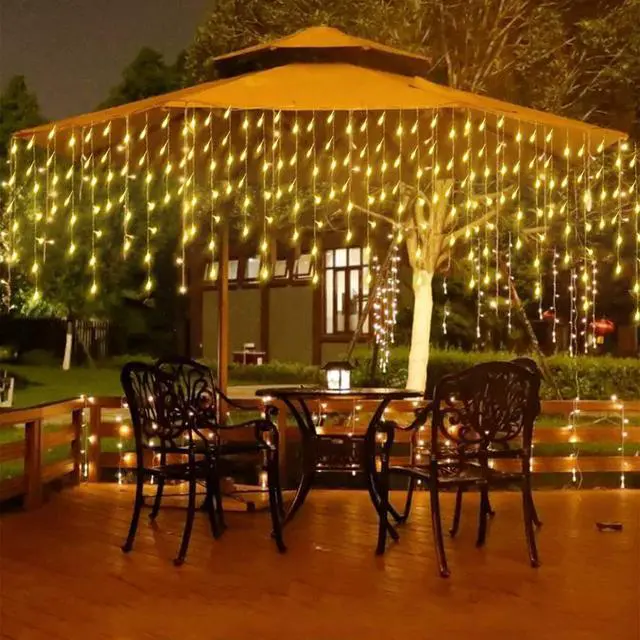 Alt view image 6 of 7 - 304 LED Solar Christmas Icicle Lights Outdoor Decorations, 8 Modes Waterproof Icicle Fairy Lights for Outside Holiday, Patio, Balcony, Christmas, Window, House Eaves Decorations, Warm White