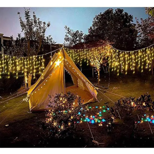 Alt view image 4 of 7 - 304 LED Solar Christmas Icicle Lights Outdoor Decorations, 8 Modes Waterproof Icicle Fairy Lights for Outside Holiday, Patio, Balcony, Christmas, Window, House Eaves Decorations, Warm White