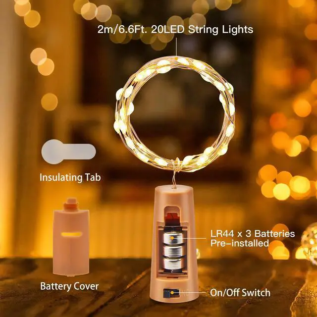 Alt view image 5 of 7 - 10 Pack 7ft Battery Operated Wine Bottle Lights with Cork