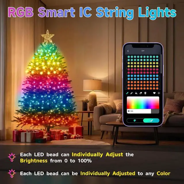 Alt view image 2 of 7 - 100 LEDs RGB Smart IC Fairy Lights, 33FT Multicolor String Lights Indoor