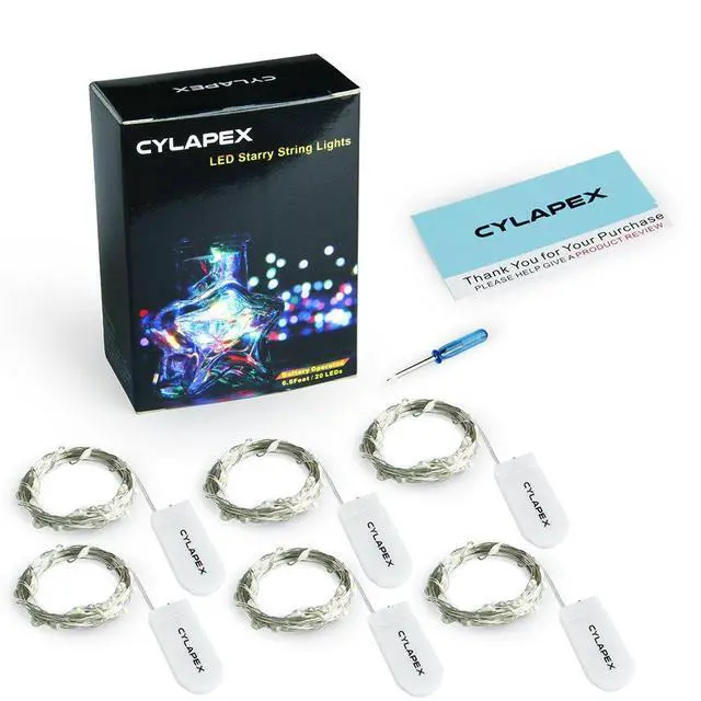 Alt view image 6 of 6 - 6 Pack Fairy Lights Battery Operated 7ft 20 LED Mini String Lights Silver Wire Firefly Starry Moon Lights for Christmas Wedding Mason Jars Party Centerpiece Table Decorations, Multicolor