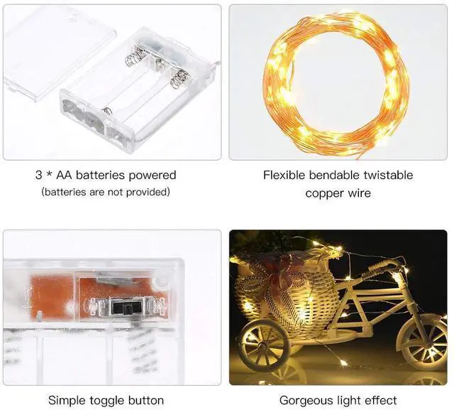 Alt view image 2 of 7 - Led Fairy Lights Battery Operated, 4 Packs Mini Battery Powered Copper Wire Starry Fairy Lights for Bedroom, Christmas, Parties, Wedding, Centerpiece, Decoration (5m/16ft Warm White)