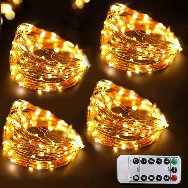 Main image of 66 Ft 200 LED 8 Mode Christmas Fairy Lights Battery Operated with Remote - Warm White Multifunction Christmas Lights with Timer -Dimmable Flashing Chasing Twinkle Lights Outdoor