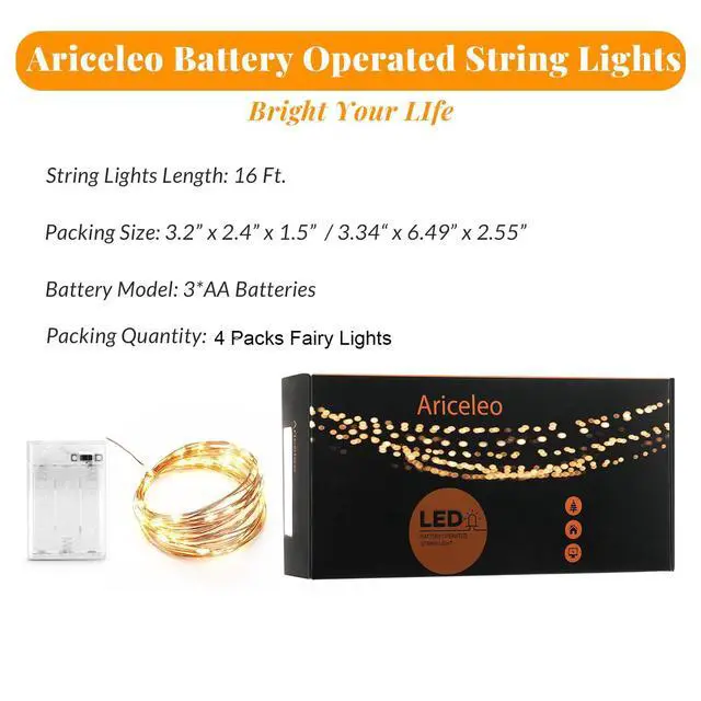 Alt view image 4 of 7 - Led Fairy Lights Battery Operated, 4 Packs Mini Battery Powered Copper Wire Starry Fairy Lights for Bedroom, Christmas, Parties, Wedding, Centerpiece, Decoration (5m/16ft Warm White)