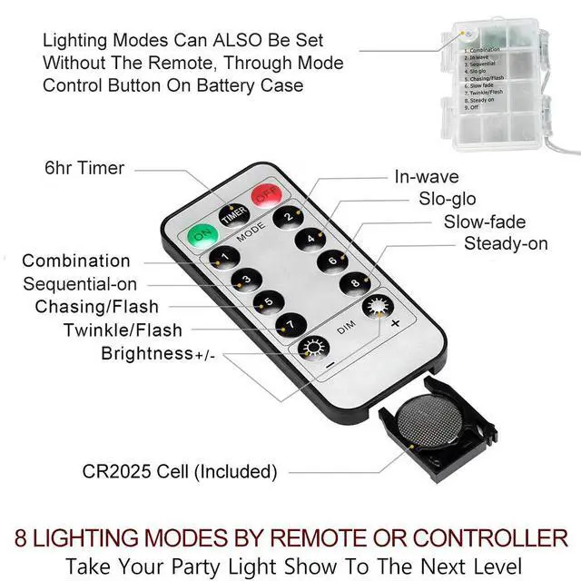 Alt view image 5 of 6 - 66 Ft 200 LED 8 Mode Christmas Fairy Lights Battery Operated with Remote - Warm White Multifunction Christmas Lights with Timer -Dimmable Flashing Chasing Twinkle Lights Outdoor